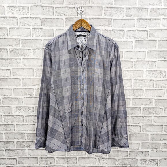 ZAGIRI Men's Button up Shirt Long Sleeve in Gray Plaid Check cotton size XL - Picture 1 of 5